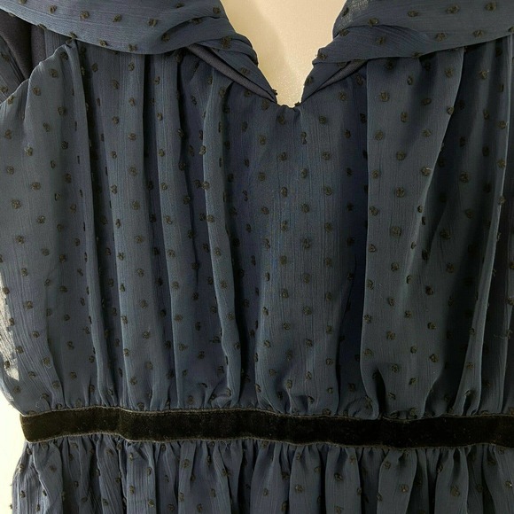 New AQUA Clip Dot DRESS Velvet Trim Blue XS Small - Picture 4 of 6